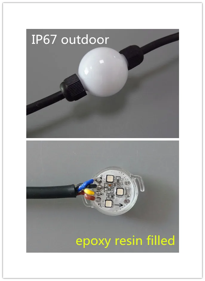 50mm IP67 outdoor addressable 3D 40pcs WS2811 full color milky ball;DC12V input;1.44W;epoxy resin filled inside the PCBA
50mm IP67 outdoor addressable 3D 40pcs WS2811 full color milky ball;DC12V input;1.44W;epoxy resin filled inside the PCBA