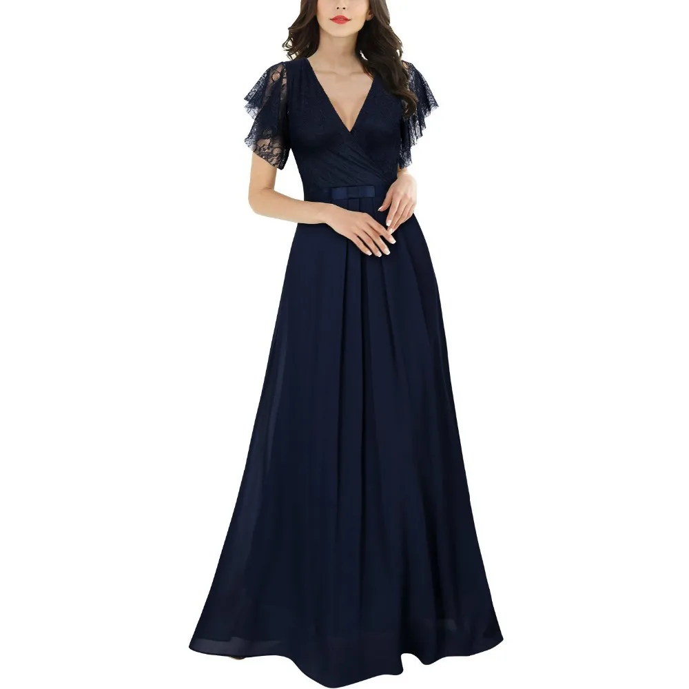 Women's Formal Floral Lace Cap Sleeve Evening Party Maxi Dress Women Robe Elegant V Neck Chiffon Long Dresses
Women's Formal Floral Lace Cap Sleeve Evening Party Maxi Dress Women Robe Elegant V Neck Chiffon Long Dresses