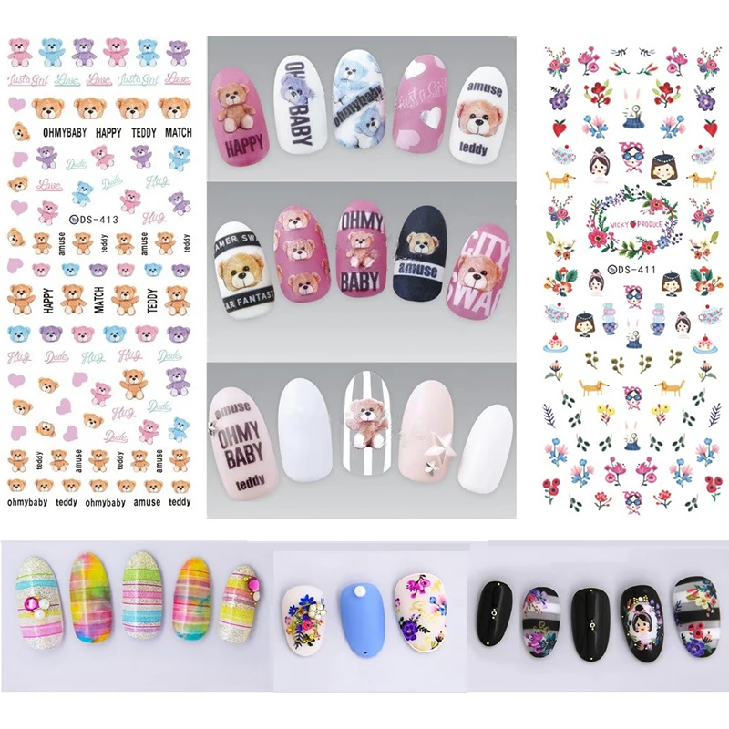 1 Sheet Bear Stickers 3D Nail Image Transfer Decal Adhesive Art Decorations | Красота и здоровье