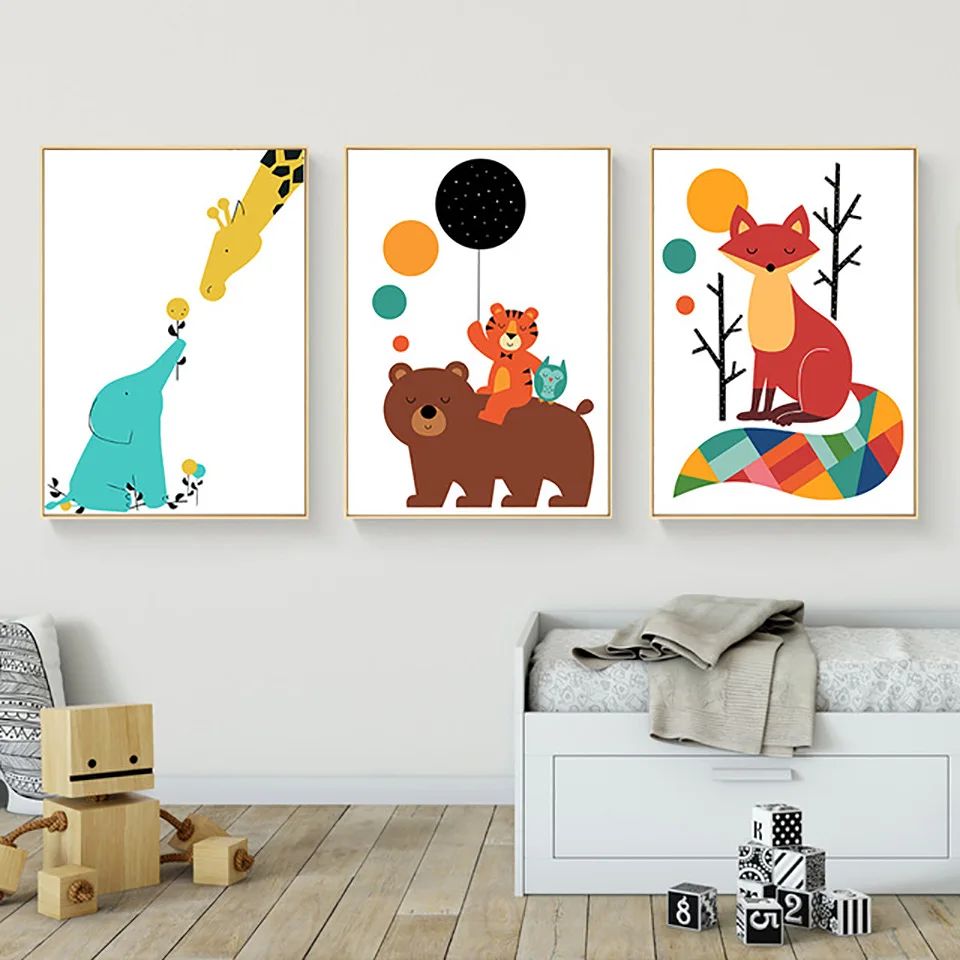Cartoon-Animal-Bear-Tiger-Fox-Canvas-Posters-and-Prints-Nordic-Style-Wall-Art-Painting-Wall-Picture.jpg_640x640