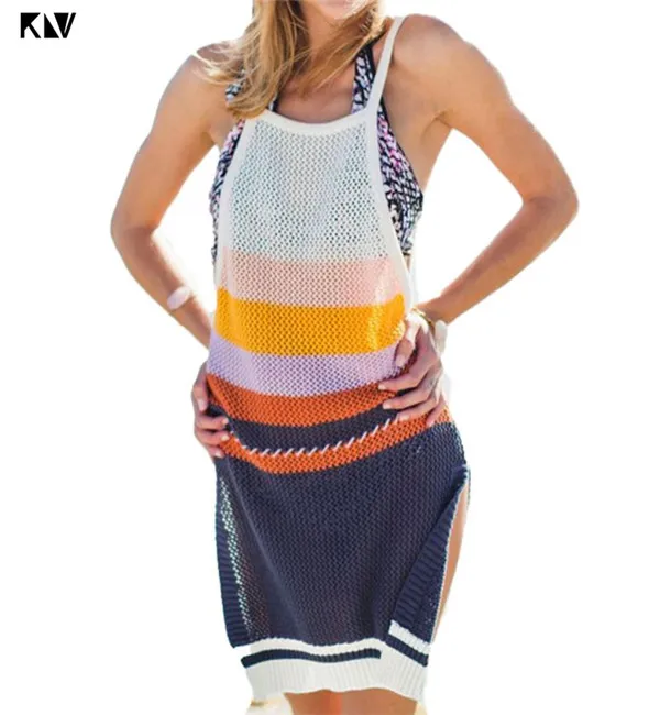 KLV Vacation Sexy Backless Beach Mini Dress Hollow Crochet Knitted Swimsuit Cover Up Contrast Colored Stripes Split Vest Tops
KLV Vacation Sexy Backless Beach Mini Dress Hollow Crochet Knitted Swimsuit Cover Up Contrast Colored Stripes Split Vest Tops