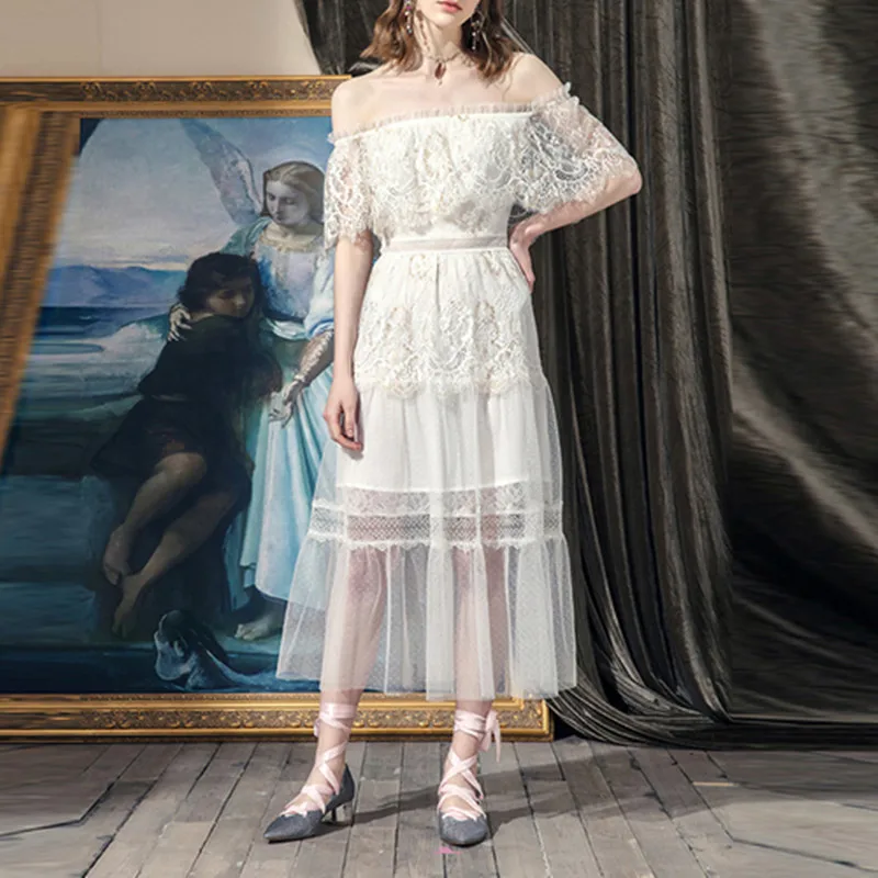 Elegant Long Dress Women White Lace Slash Neck Mesh Dresses Sexy Hollow Lace-Up Bodycon Party Maxi Dresses Vestidos
Elegant Long Dress Women White Lace Slash Neck Mesh Dresses Sexy Hollow Lace-Up Bodycon Party Maxi Dresses Vestidos