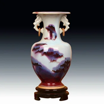 

Jingdezhen Ceramic Vase Jun Porcelain Antique Official Kiln Azure Kiln Color Glaze Binaural Vase And Chinese Ornaments vase