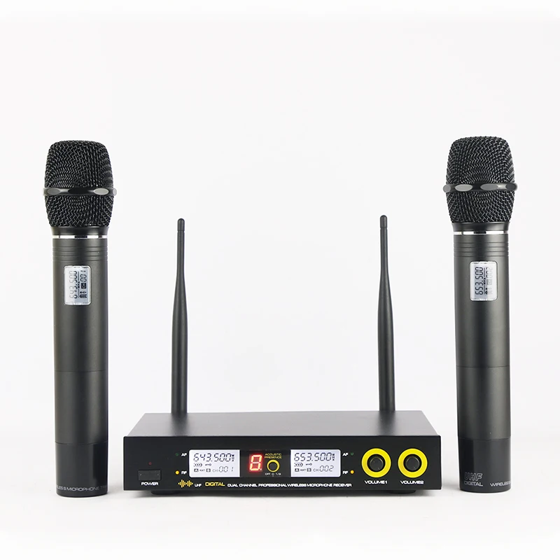Sound Effect Adjust !! Dual Way Digital UHF Wireless Microphone System with 2 Metal Handhelds for Entertainment KTV Talk show
Sound Effect Adjust !! Dual Way Digital UHF Wireless Microphone System with 2 Metal Handhelds for Entertainment KTV Talk show