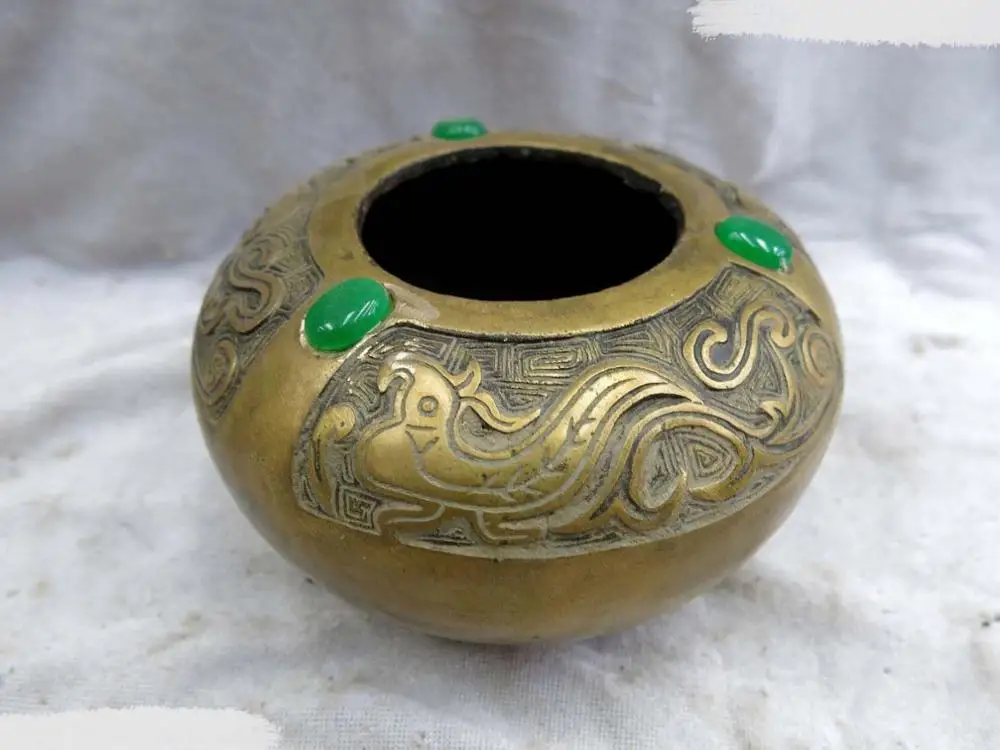 DS China brass jade carved beautiful censer copper phoenix incense burner Statue
DS China brass jade carved beautiful censer copper phoenix incense burner Statue