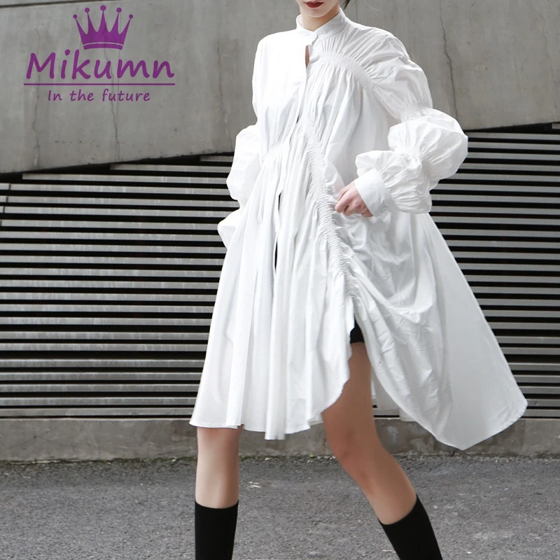 2019 Spring Autumn New Women Stand Collar Pleated Lantern Sleeves Irregular Shirt Dress White Black Harajuku Vestidos Femininos
2019 Spring Autumn New Women Stand Collar Pleated Lantern Sleeves Irregular Shirt Dress White Black Harajuku Vestidos Femininos