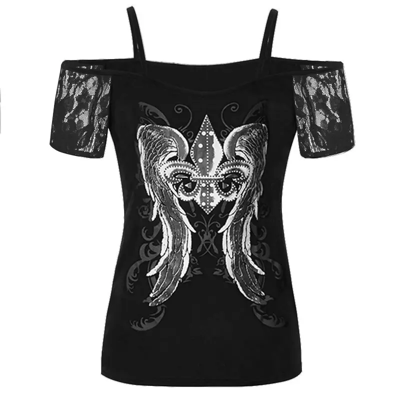 Rosetic Women Off ShouldT shirt Gothic Summer Female Lace Tops Gothic SKull Print Punk Top Sexy Lace Patchwork Dark Top 2019 New
Rosetic Women Off ShouldT shirt Gothic Summer Female Lace Tops Gothic SKull Print Punk Top Sexy Lace Patchwork Dark Top 2019 New