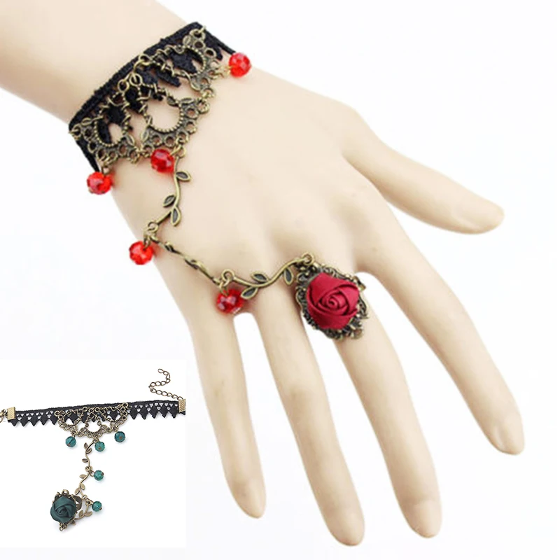 Hot Sale Retro Gothic Women Bracelet Lace Crystal Flower Hand Slave Chain Gift | Украшения и аксессуары