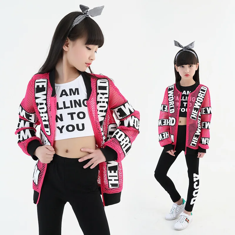 new girl boy children hiphop hip hop costume jazz clothing pink fishnet coat for kid white black T-shirt and pants in a set
new girl boy children hiphop hip hop costume jazz clothing pink fishnet coat for kid white black T-shirt and pants in a set