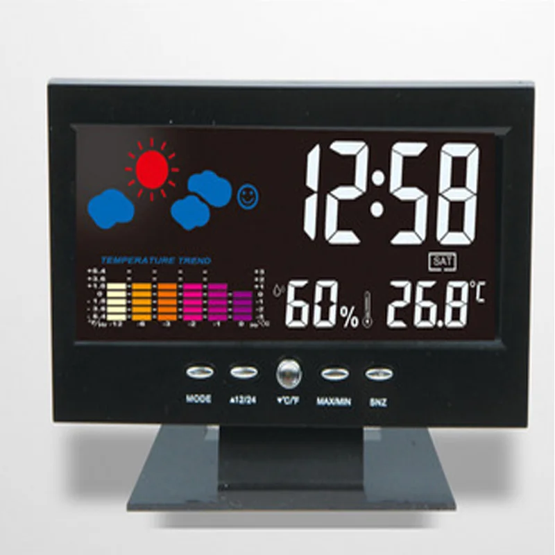 Voice-activated color screen alarm clock weather station electronic wireless indoor and outdoor temperature and humidity meter
Voice-activated color screen alarm clock weather station electronic wireless indoor and outdoor temperature and humidity meter