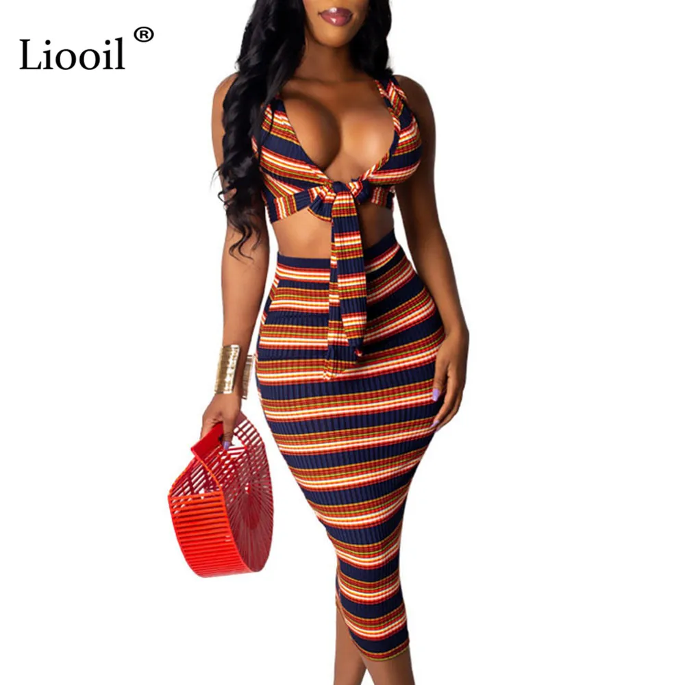 Liooil Sexy Stripe Midi Dress Women Clothes 2019 Summer High Waist 2 Piece Set Tank Dress V Neck Hollow Out Party Club Dresses 
Liooil Sexy Stripe Midi Dress Women Clothes 2019 Summer High Waist 2 Piece Set Tank Dress V Neck Hollow Out Party Club Dresses