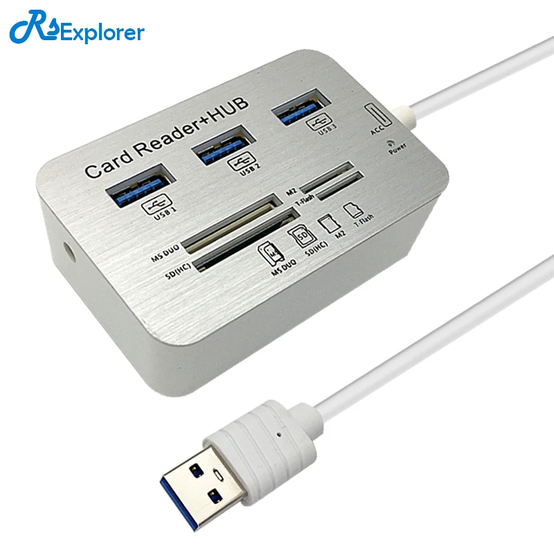 

RSExplorer usb 2.0 Card Reader and usb 3.0 hub COMBO high speed hab with MS/SD/M2/TF and with 3 ports usb splitter for computer