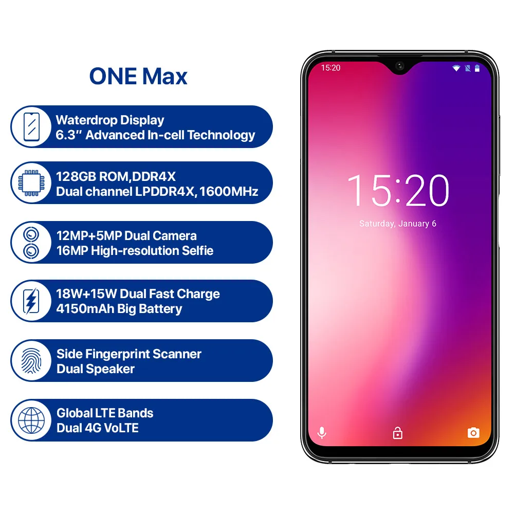 UMIDIGI One Max Глобальный Vertion 4 ГБ 128 6 3 "водослива полный Экран 4150 мАч смартфон с