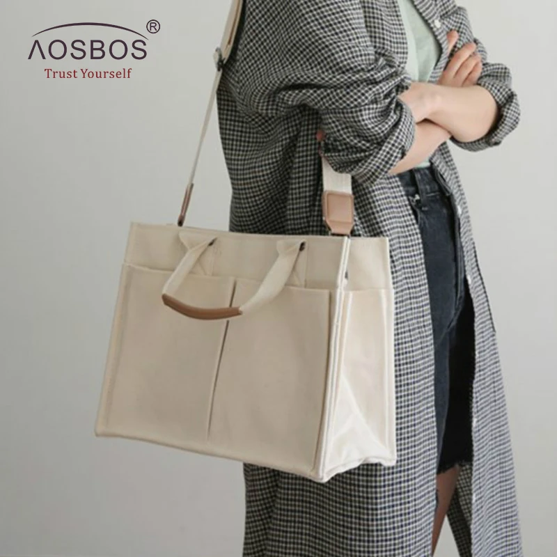 Aosbos Women Multifunction Canvas Shoulder Bag Large Capacity Vintage Handbag Solid Fashion Casual Tote Bags Environmental | Багаж и сумки