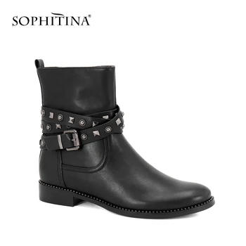SOPHITINA Female Black Simple Style Ankle Boots Zipper Handmade High Quality Genuine Leather Shoe With Fashion Retro Buckle M43
SOPHITINA Female Black Simple Style Ankle Boots Zipper Handmade High Quality Genuine Leather Shoe With Fashion Retro Buckle M43