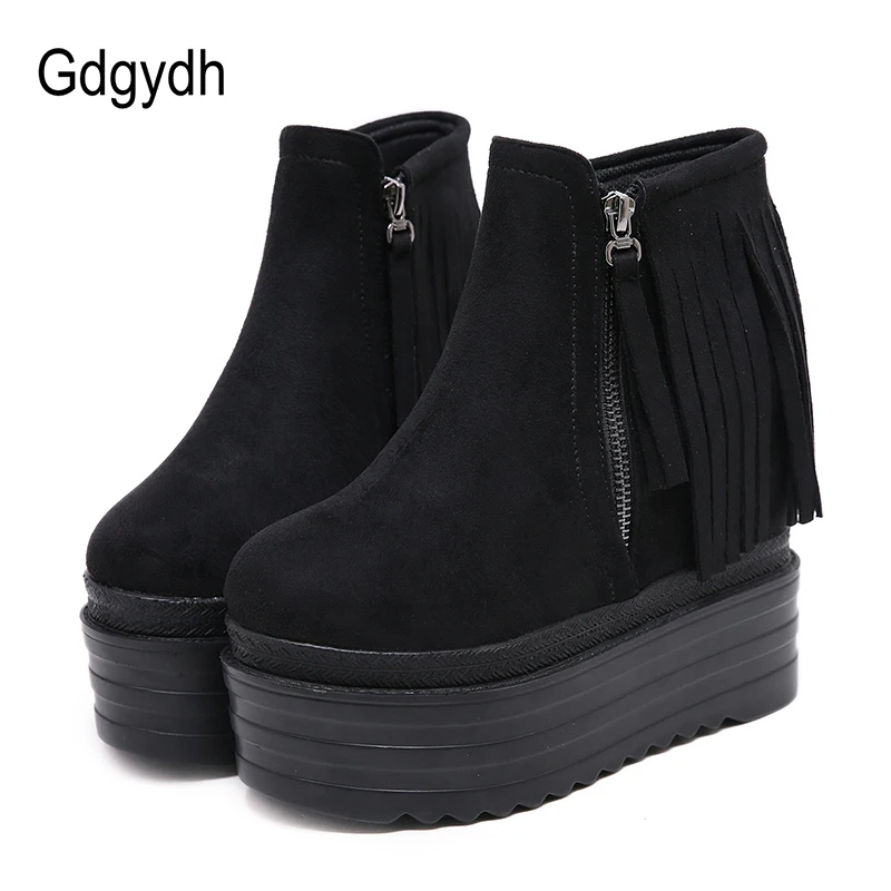 Gdgydh Suede Platform Wedges Shoes Women Ankle Boots Black Fashion Fringe Autumn Boots High Heel Flock Ladies Shoes Zipper
Gdgydh Suede Platform Wedges Shoes Women Ankle Boots Black Fashion Fringe Autumn Boots High Heel Flock Ladies Shoes Zipper