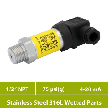 liquid and gas pressure sensor, 0 75psi range, 9 12 24 30V DC power, signal 4 to 20mA, ss 316L diaphragm, 1 2 NPT process thread
liquid and gas pressure sensor, 0 75psi range, 9 12 24 30V DC power, signal 4 to 20mA, ss 316L diaphragm, 1 2 NPT process thread