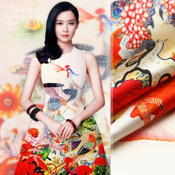 118*110cm 19mm 93% silk & 7% spandex peacock print silk satin fabric for summer dress shirt clothes cheongsam D347
118*110cm 19mm 93% silk & 7% spandex peacock print silk satin fabric for summer dress shirt clothes cheongsam D347