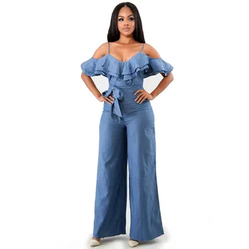 New Sleeveless Off Shoulder Ruffles Jumpsuit Jeans Sexy Bodysuit Women Denim Overalls Rompers Wide Leg Long suspender Pants
New Sleeveless Off Shoulder Ruffles Jumpsuit Jeans Sexy Bodysuit Women Denim Overalls Rompers Wide Leg Long suspender Pants