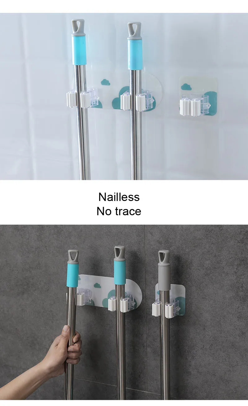 Wall Mounted Mop Organizer Holder Brush Broom Hanger Storage Rack Kitchen Tool Wall Housekeeper Random Colorful 17.87cm (16)