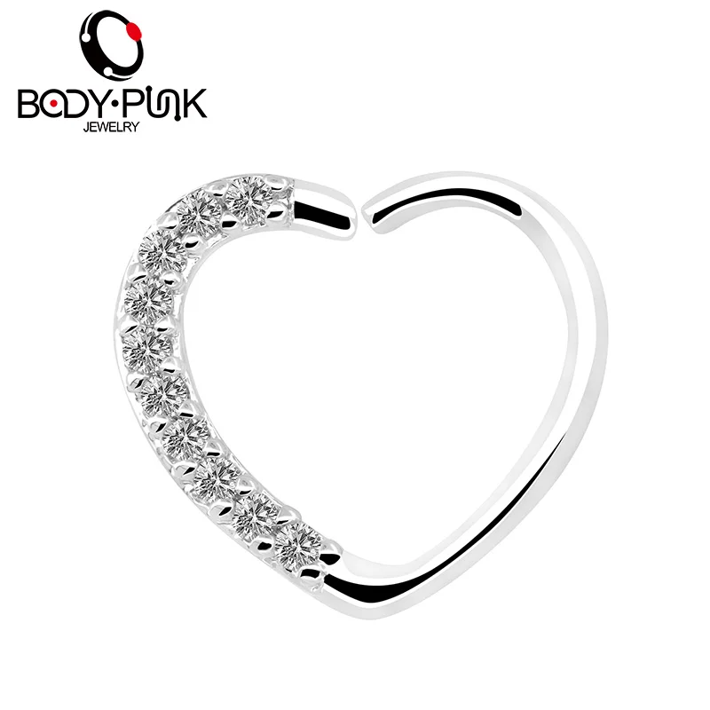 Heart Right Closure Daith Cartil Tragus Hinged Segment Ring Piercing Body Jewelry Nose Septum Lip Nipple 16 Gauge Cartilage Ring   (18)