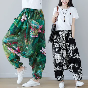 Lady Floral Print Cotton and Linen Trousers Pants Chinese Summer Women Elastic Waist Loose Bloomers Pants
Lady Floral Print Cotton and Linen Trousers Pants Chinese Summer Women Elastic Waist Loose Bloomers Pants