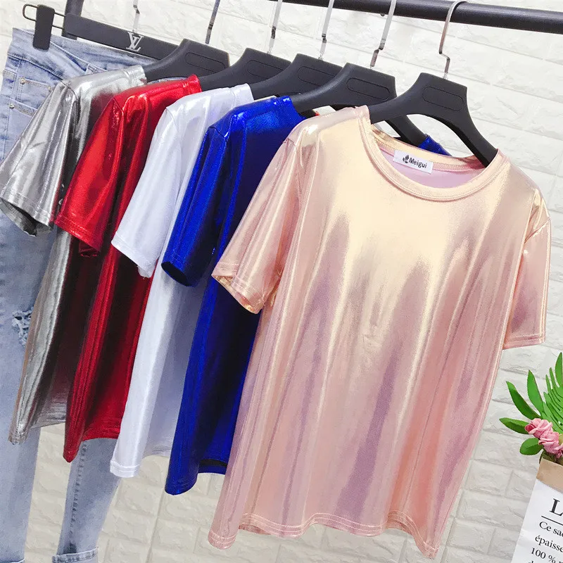 Summer Shiny Reflective T-Shirts Womens Casual Short Sleeves Streetwear Female Bling Bling Tees Tops
Summer Shiny Reflective T-Shirts Womens Casual Short Sleeves Streetwear Female Bling Bling Tees Tops