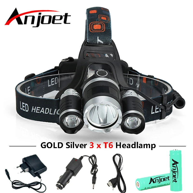 

Anjoet LED Headlight 9000 lumens headlamp cree xml t6 Headlights Lantern 4 mode waterproof torch head 18650 Rechargeable Battery