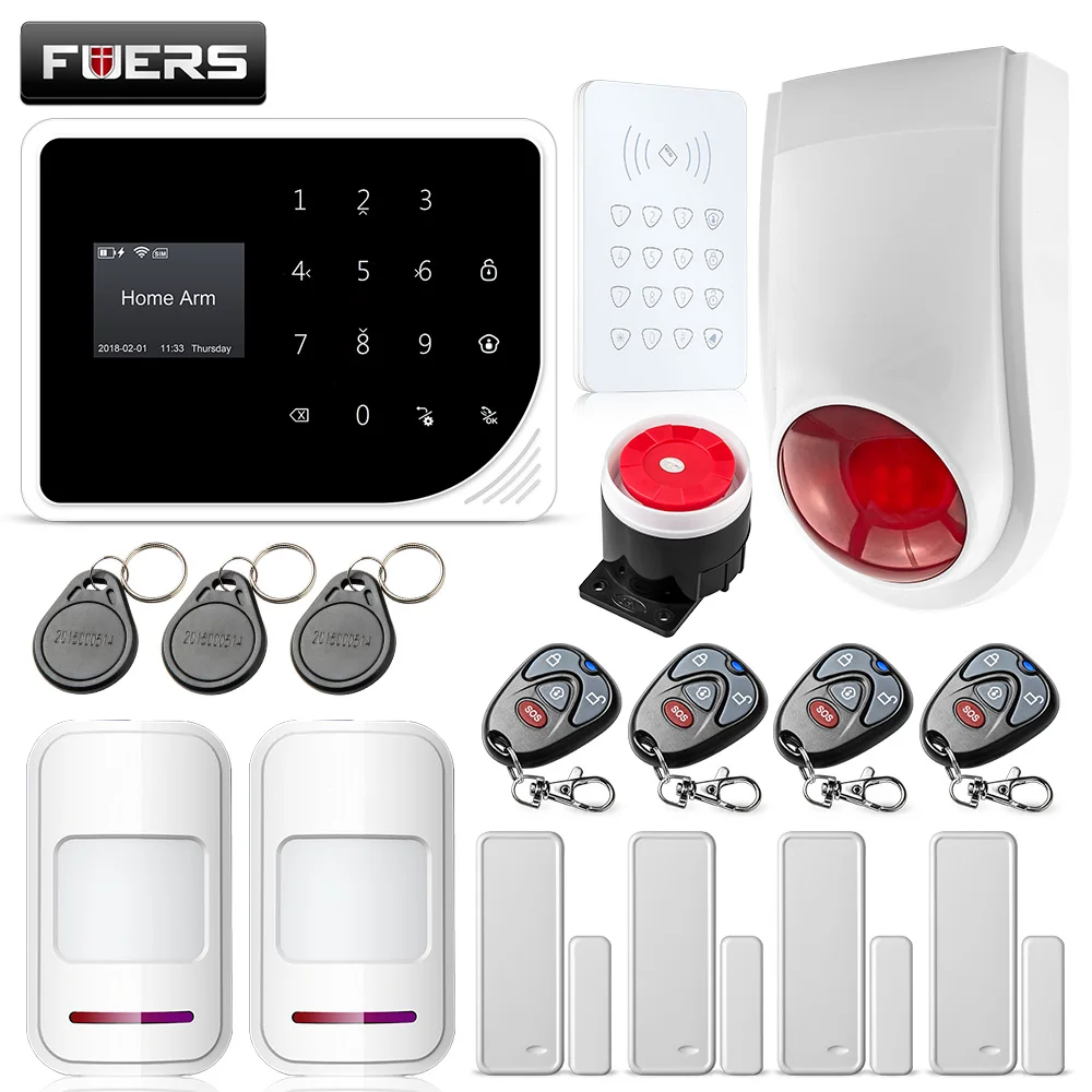 

FUERS 2.4G Wifi GSM Alarm Systems Security Home Alarm 850/900/1800/1900MHz With Screen Display Keyboard Apps Control SMS Alarm