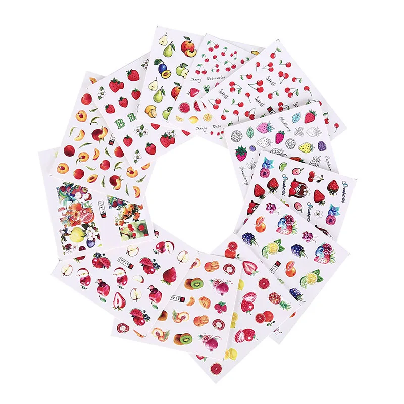 12Pcs Lovely Mixed Fruit Water Transfer Nail Sticker Decals Beauty Decoration Designs DIY Color Tattoo Tip Decor
12Pcs Lovely Mixed Fruit Water Transfer Nail Sticker Decals Beauty Decoration Designs DIY Color Tattoo Tip Decor