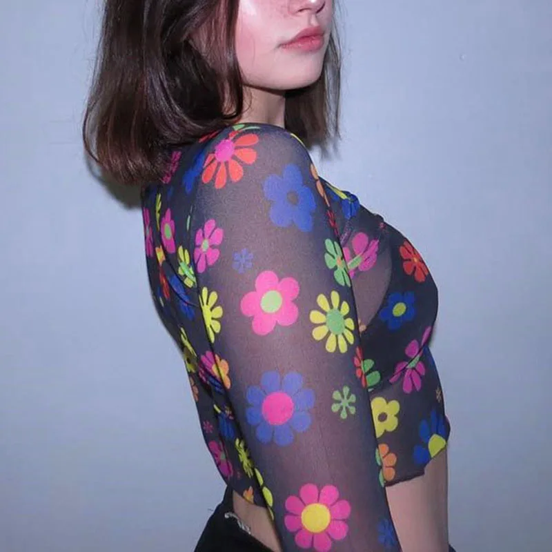 Women Sexy Flowers Print Mesh Sexy T Shirt Long Sleeve Causal Crop Tops Femme Party Club Transparent Bodycon Tees Shirt
Women Sexy Flowers Print Mesh Sexy T Shirt Long Sleeve Causal Crop Tops Femme Party Club Transparent Bodycon Tees Shirt