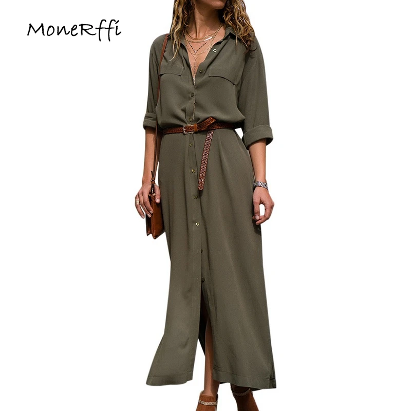 MoneRffi Summer Women Roll Sleeve Shirt Long Dresses Button Hem Turn-Down Collar Solid Autumn Casual Loose Maxi Sundress
MoneRffi Summer Women Roll Sleeve Shirt Long Dresses Button Hem Turn-Down Collar Solid Autumn Casual Loose Maxi Sundress