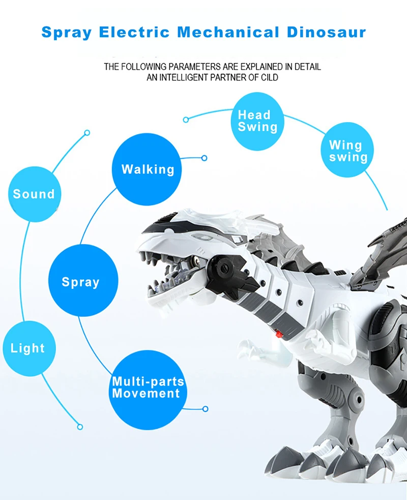 Large Spray Mechanical Dinosaurs With Wing Cartoon Electronic Walking Animal Model Dinosaurio juguete Robot Pterosaurs Kids Toys