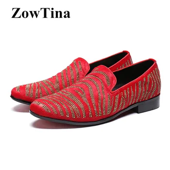 

Red Studded Men Casual Flats Slip On Formal Dress Wedding Loafers Driving Shoes Size 46 Zapatillas Hombre Fashion Creepers Shoes