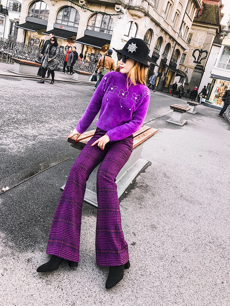 Purple Plaid Flare Pants Autumn and Winter 2018 New High Waist Thin Wool Boot Cut Wide Leg Pants Women
Purple Plaid Flare Pants Autumn and Winter 2018 New High Waist Thin Wool Boot Cut Wide Leg Pants Women