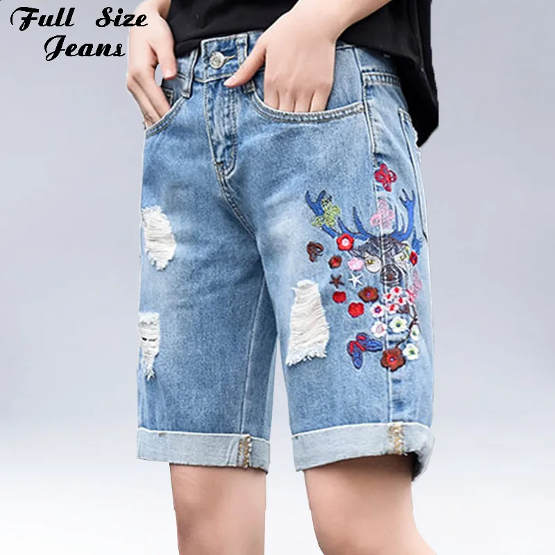 Plus Size Korean Knee Length Shorts 7XL Embroidered Cuffs Hole Ripped Denim Jeans Women Female High Waist Loose Wide Leg Pants
Plus Size Korean Knee Length Shorts 7XL Embroidered Cuffs Hole Ripped Denim Jeans Women Female High Waist Loose Wide Leg Pants