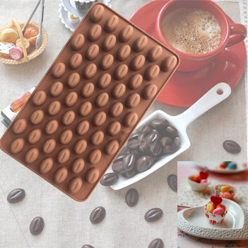 JX-LCLYL 55-Cavity Mini Coffee Bean Silicone Mould Chocolate Cookie Cake Decorating Mold