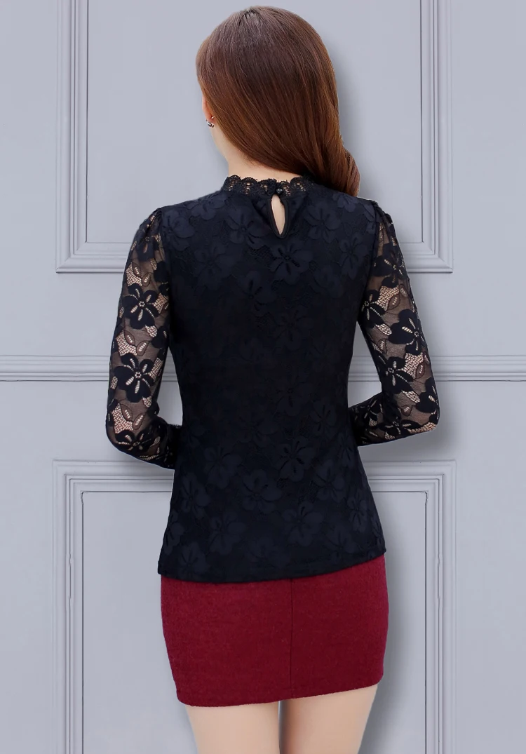 Womens Blouse Shirt 2020 Black White Sexy Long Casual Long Sleeve Lace Blusas Under Shirts Elastic Tops and Blouses Women New