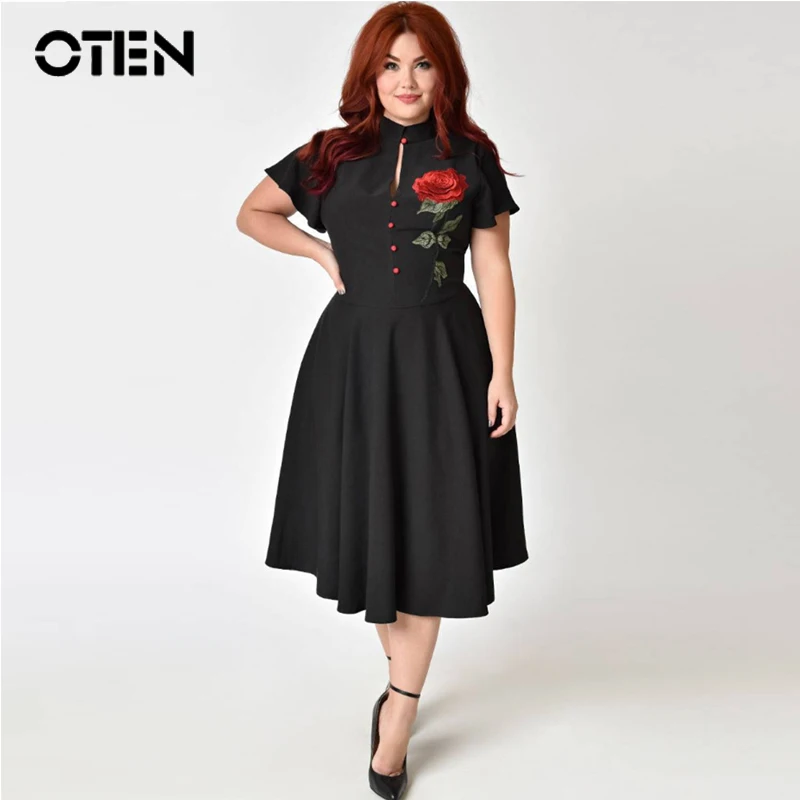 OTEN Woman 2018 summer midi retro 50s 60s plus size clothing flower embroidery black vintage Casual party dresses large size
OTEN Woman 2018 summer midi retro 50s 60s plus size clothing flower embroidery black vintage Casual party dresses large size