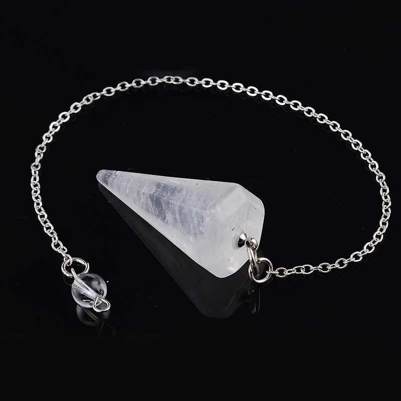 

Natural White Rock Crystal Stone Hexagon Pyramid Reiki Pendulum Pendant Charms Women Chakra Amulet European Fashionable Jewelry