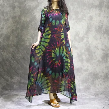 Women Loose Literary Silk Dress Summer Vintage Print Chiffon Floor-length Dress Female O-neck A-line Long Dresses XL-01
Women Loose Literary Silk Dress Summer Vintage Print Chiffon Floor-length Dress Female O-neck A-line Long Dresses XL-01