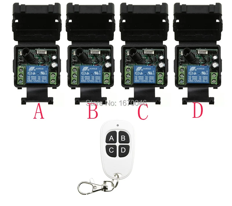 Hot Sales DC 12V 1CH 10A 4*Receiver & 1*Transmitter RF Wireless Remote Switch light /lamp/ window/Garage Doors
Hot Sales DC 12V 1CH 10A 4*Receiver & 1*Transmitter RF Wireless Remote Switch light /lamp/ window/Garage Doors