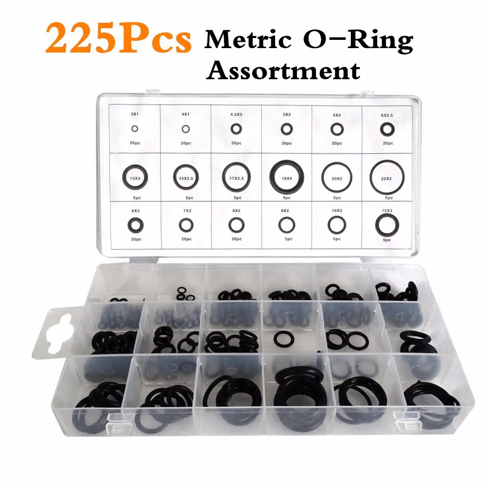 18 Sizes 225Pcs New Tool Rubber Metric O Ring O-Ring Washer Seals Assortment Black For Car Auto Vehicle Repair
18 Sizes 225Pcs New Tool Rubber Metric O Ring O-Ring Washer Seals Assortment Black For Car Auto Vehicle Repair