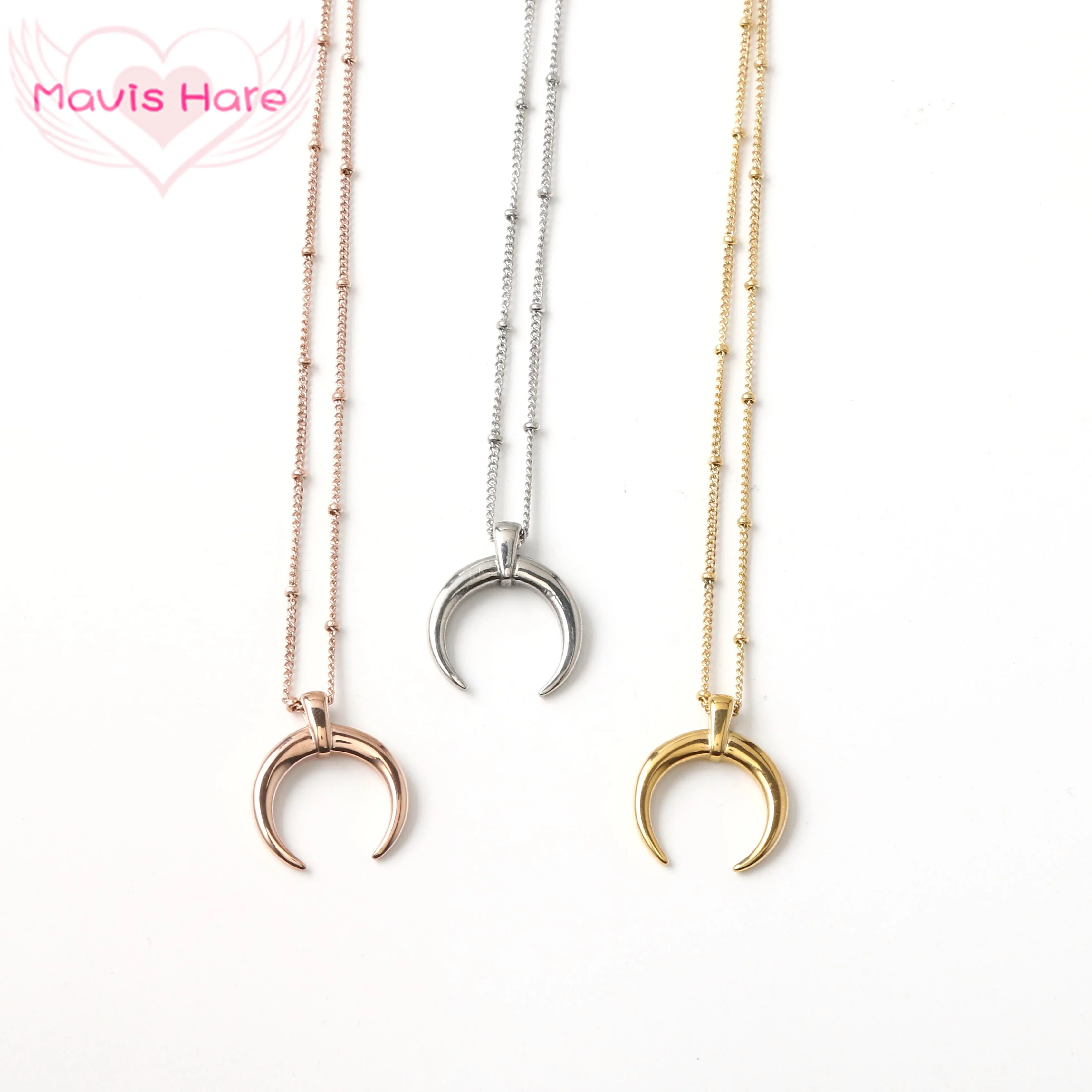 Mavis Hare Stainless Steel Leia Horn Necklace with 50cm Bead Chain ball Necklace Moon Pendant Necklace as Mother's Day Gift
Mavis Hare Stainless Steel Leia Horn Necklace with 50cm Bead Chain ball Necklace Moon Pendant Necklace as Mother's Day Gift