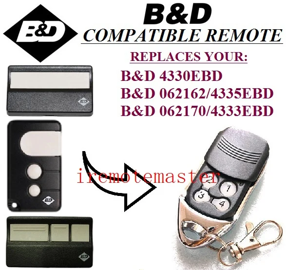 BND Garage Door Remote Control 4330EBD,062162/4335EBD,062170/4333EBD replacement remote control
BND Garage Door Remote Control 4330EBD,062162/4335EBD,062170/4333EBD replacement remote control