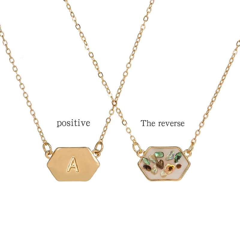 Double Sided 26 Letters A To Z White Hexagon Colourful Resin Shell Gold Metal Color Necklace Geometric Body Jewelry
Double Sided 26 Letters A To Z White Hexagon Colourful Resin Shell Gold Metal Color Necklace Geometric Body Jewelry