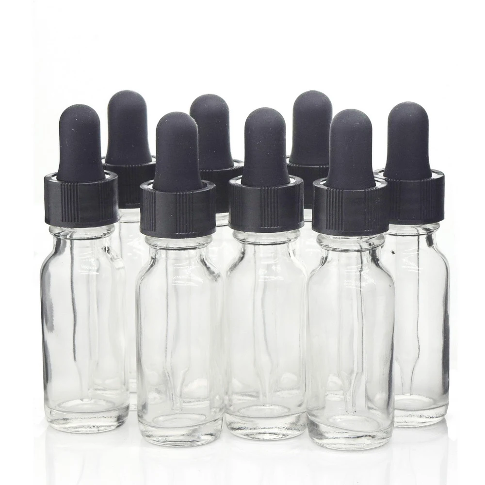 

8pcs 1/2 Oz 15ml Plain Clear Glass Dropper Bottles With Glass Eye Dropper for Essential Oil Aromatherapy e Liquid Argan Oils