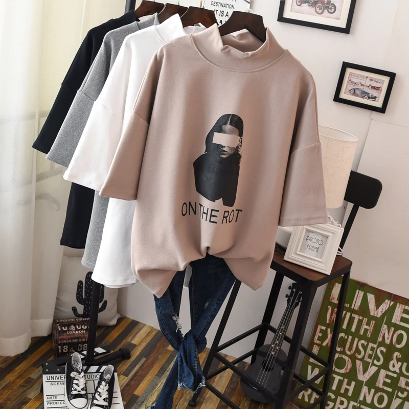 2019 Fun Woman Turtleneck Cotton Tee Shirts Short Sleeve Fashion Cool Print Thick Tees Tops Woman Letter T Shirts Oversized
2019 Fun Woman Turtleneck Cotton Tee Shirts Short Sleeve Fashion Cool Print Thick Tees Tops Woman Letter T Shirts Oversized