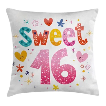 16th Cotton Linen Birthday Decorations Throw Pillow Cushion Cover, Cute Sweet Sixteen Hearts Stars Flowers Unique Girls Joy Desi
16th Cotton Linen Birthday Decorations Throw Pillow Cushion Cover, Cute Sweet Sixteen Hearts Stars Flowers Unique Girls Joy Desi