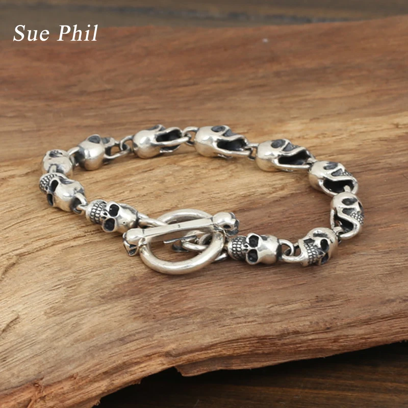 Sue Pihl 2018 New 100% Real 925 Sterling Thai Silver Bracelets For Men Vintage Skull Bangle Bracelet Male Gifts Drop Shipping 
Sue Pihl 2018 New 100% Real 925 Sterling Thai Silver Bracelets For Men Vintage Skull Bangle Bracelet Male Gifts Drop Shipping